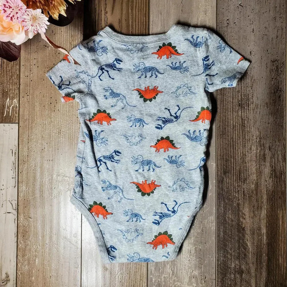 Carter's Size 24m Gray 100% Cotton Dino Dinosaur One Piece Bodysuit NWOT - Picture 9 of 10